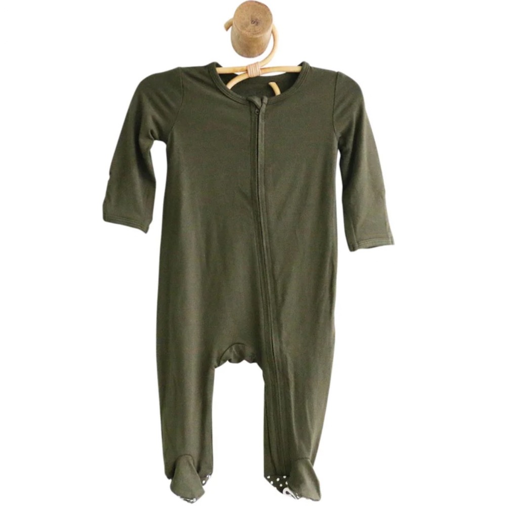 Caden Lane Solid Olive Bamboo Zipper Footie